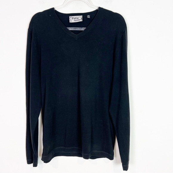 PUBLIC OPINION BLACK LONG SLEEVE V-NECK PULLOVER SWEATER MENS SZ LARGE - Picture 2 of 5